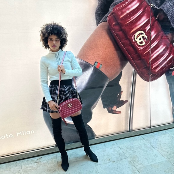 Gucci Women's Marmont Matelasse Leather GG Small Cross Body Bag Red Color DM - Picture 3 of 12